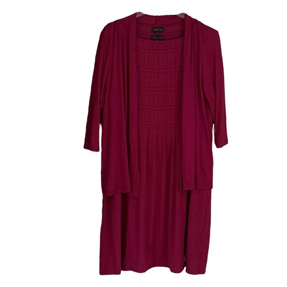 J.Jill Wearever Collection Wine Basketweave Short Sleeve Dress Open Cardigan L - Picture 4 of 7